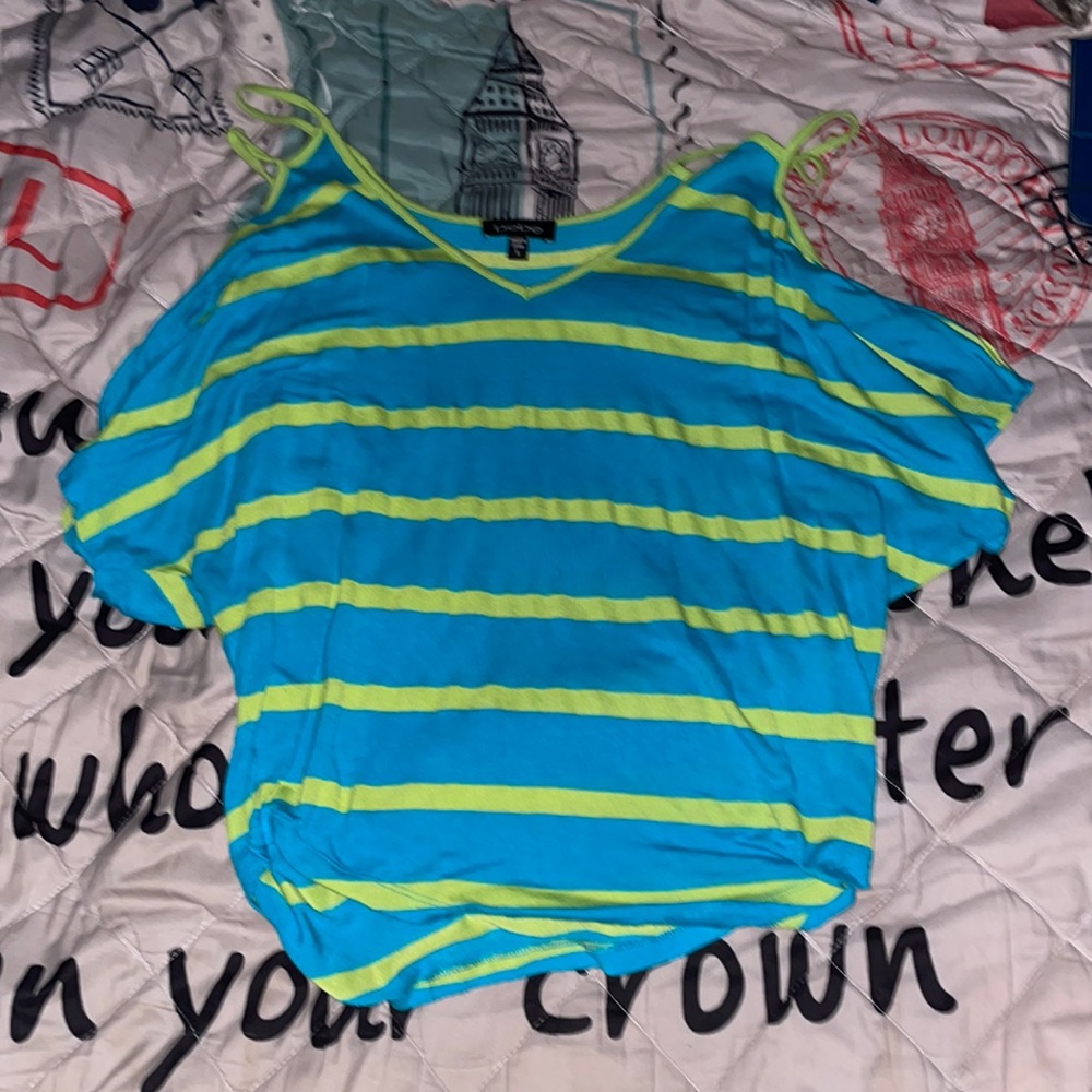 Bebe blue and green striped tee